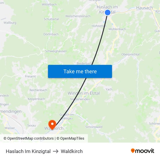 Haslach Im Kinzigtal to Waldkirch map