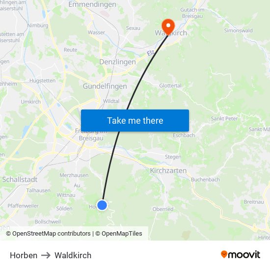 Horben to Waldkirch map