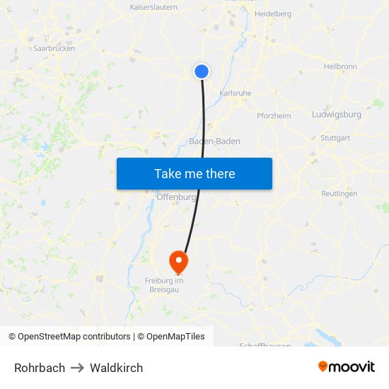 Rohrbach to Waldkirch map