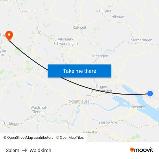 Salem to Waldkirch map