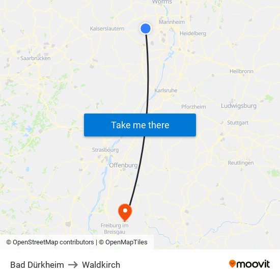 Bad Dürkheim to Waldkirch map