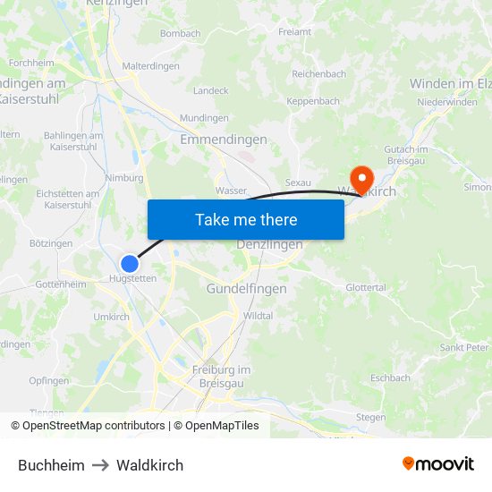 Buchheim to Waldkirch map