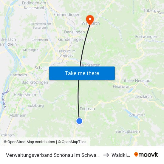 Verwaltungsverband Schönau Im Schwarzwald to Waldkirch map