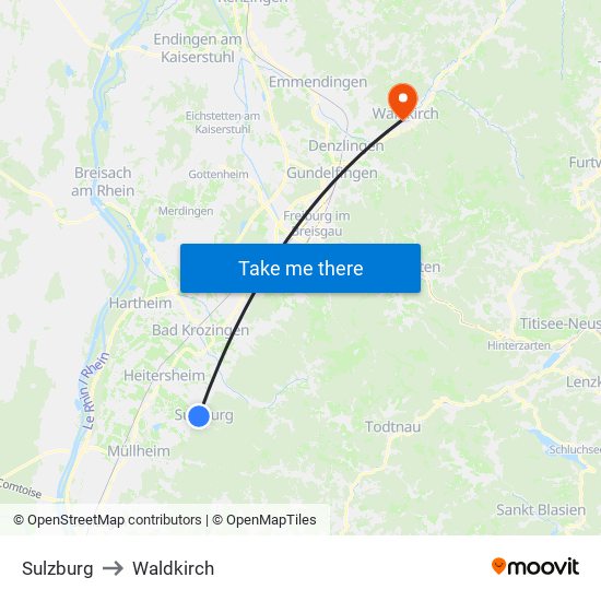 Sulzburg to Waldkirch map