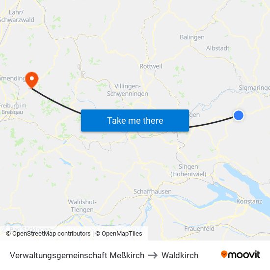 Verwaltungsgemeinschaft Meßkirch to Waldkirch map