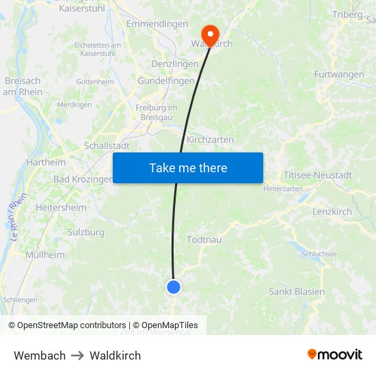 Wembach to Waldkirch map