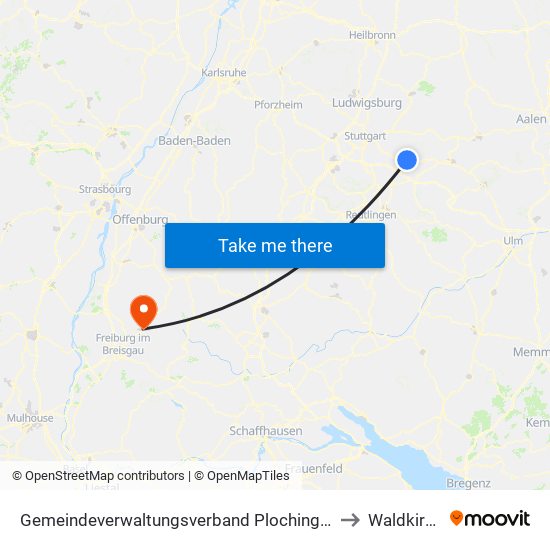 Gemeindeverwaltungsverband Plochingen to Waldkirch map