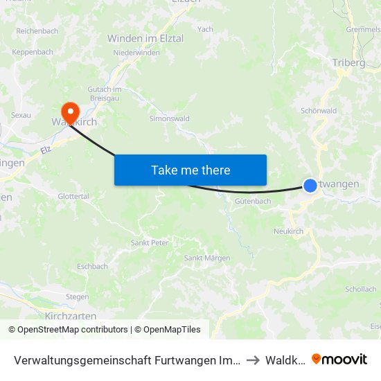 Verwaltungsgemeinschaft Furtwangen Im Schwarzwald to Waldkirch map