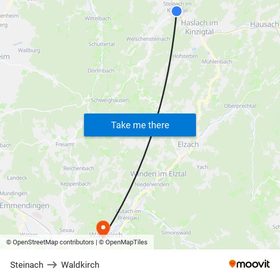 Steinach to Waldkirch map