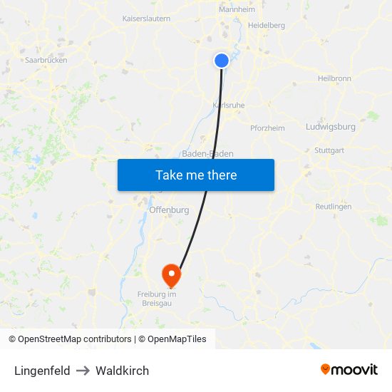 Lingenfeld to Waldkirch map