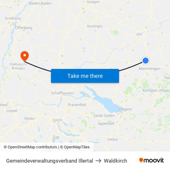 Gemeindeverwaltungsverband Illertal to Waldkirch map