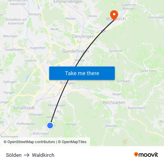 Sölden to Waldkirch map