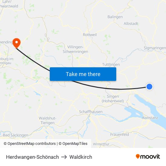 Herdwangen-Schönach to Waldkirch map