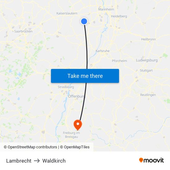 Lambrecht to Waldkirch map