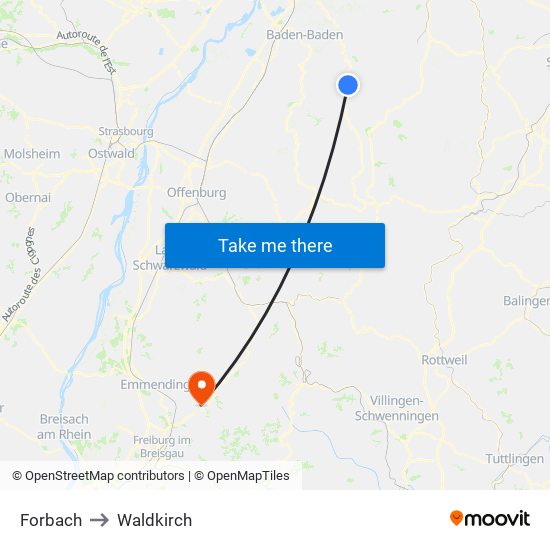 Forbach to Waldkirch map
