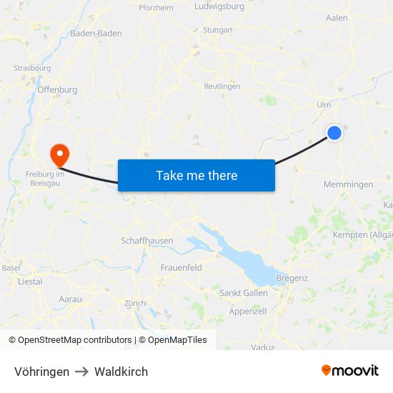 Vöhringen to Waldkirch map