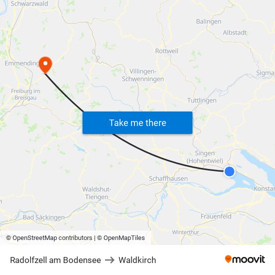 Radolfzell am Bodensee to Waldkirch map