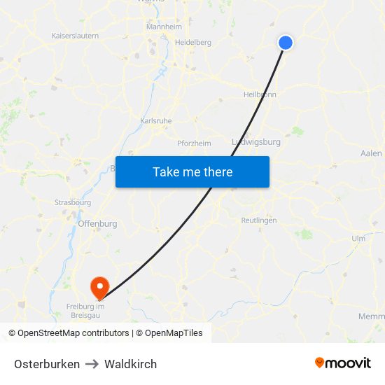 Osterburken to Waldkirch map