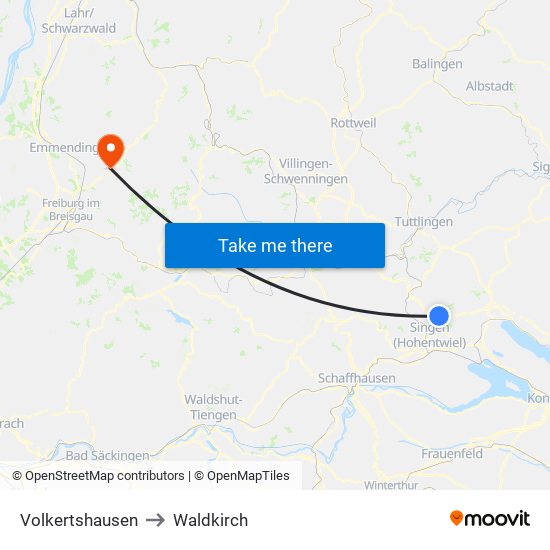 Volkertshausen to Waldkirch map