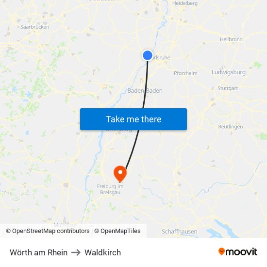 Wörth am Rhein to Waldkirch map