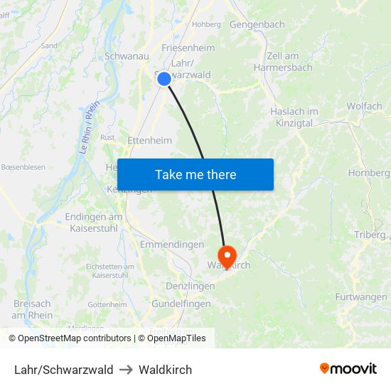 Lahr/Schwarzwald to Waldkirch map