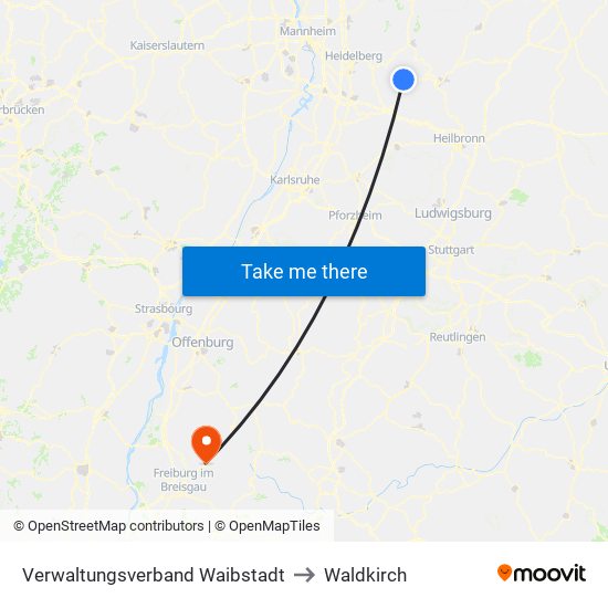 Verwaltungsverband Waibstadt to Waldkirch map
