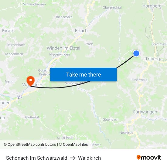 Schonach Im Schwarzwald to Waldkirch map