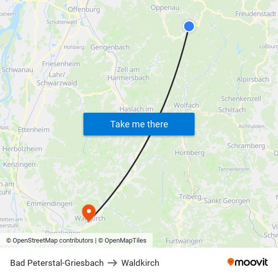 Bad Peterstal-Griesbach to Waldkirch map