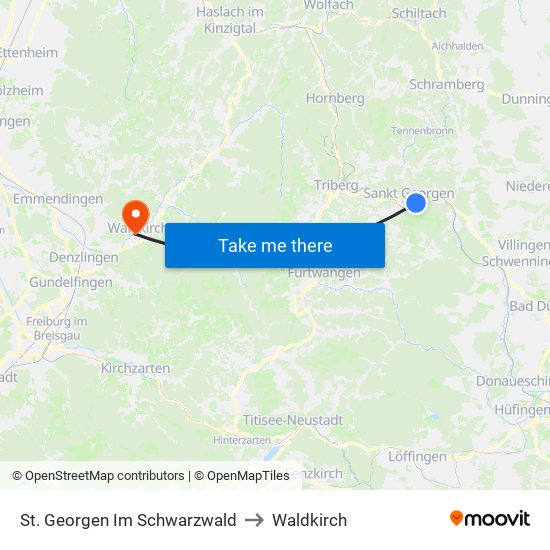 St. Georgen Im Schwarzwald to Waldkirch map
