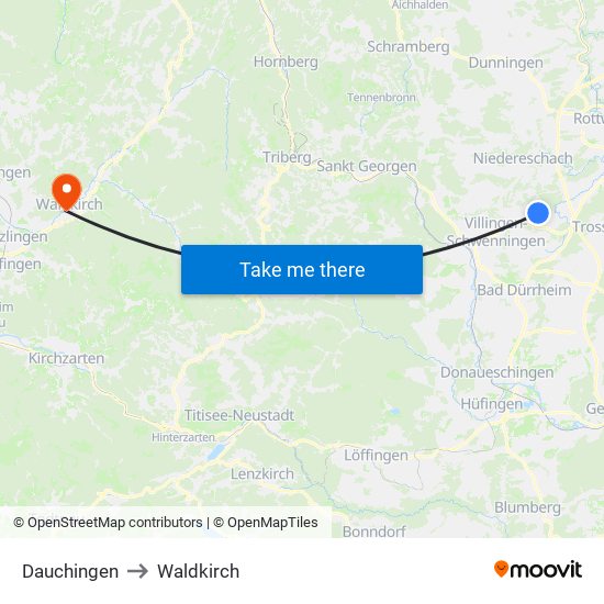 Dauchingen to Waldkirch map