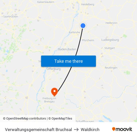 Verwaltungsgemeinschaft Bruchsal to Waldkirch map