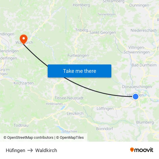 Hüfingen to Waldkirch map