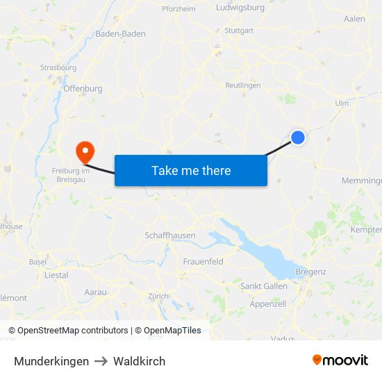 Munderkingen to Waldkirch map