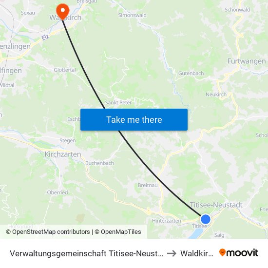 Verwaltungsgemeinschaft Titisee-Neustadt to Waldkirch map