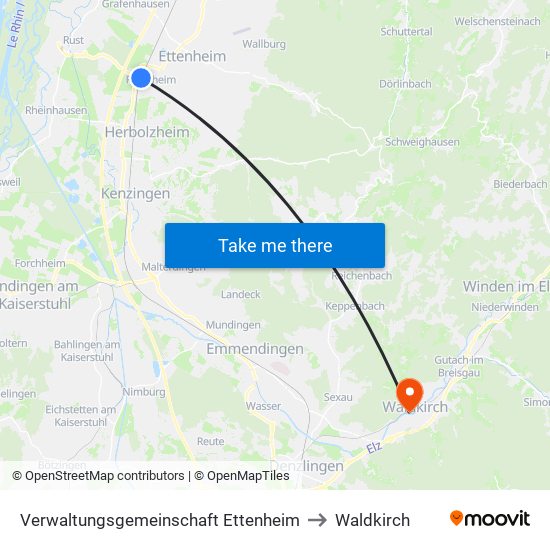 Verwaltungsgemeinschaft Ettenheim to Waldkirch map