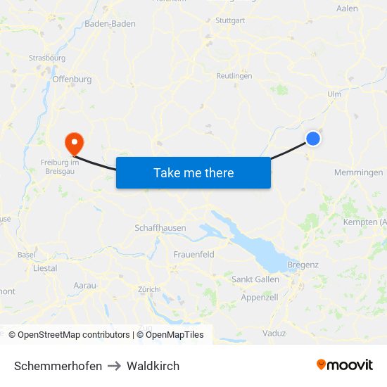 Schemmerhofen to Waldkirch map