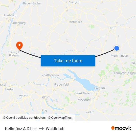 Kellmünz A.D.Iller to Waldkirch map