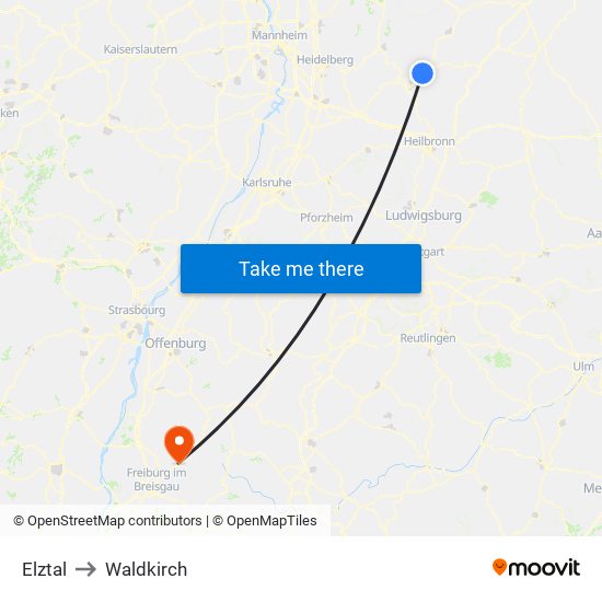 Elztal to Waldkirch map