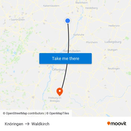 Knöringen to Waldkirch map