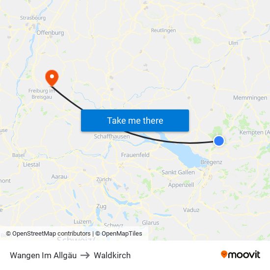 Wangen Im Allgäu to Waldkirch map