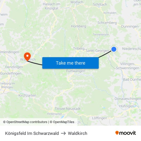 Königsfeld Im Schwarzwald to Waldkirch map