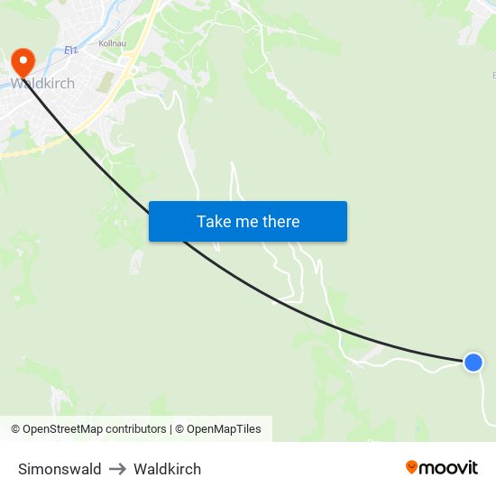 Simonswald to Waldkirch map