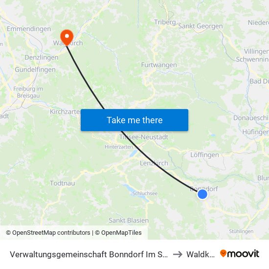 Verwaltungsgemeinschaft Bonndorf Im Schwarzwald to Waldkirch map