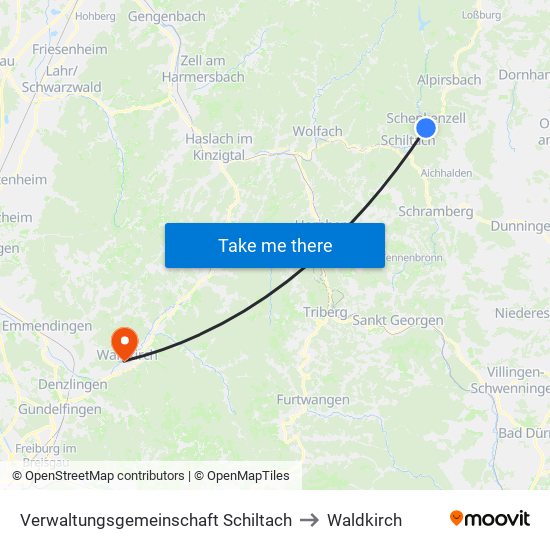 Verwaltungsgemeinschaft Schiltach to Waldkirch map