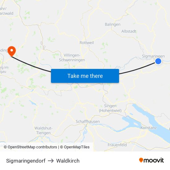 Sigmaringendorf to Waldkirch map
