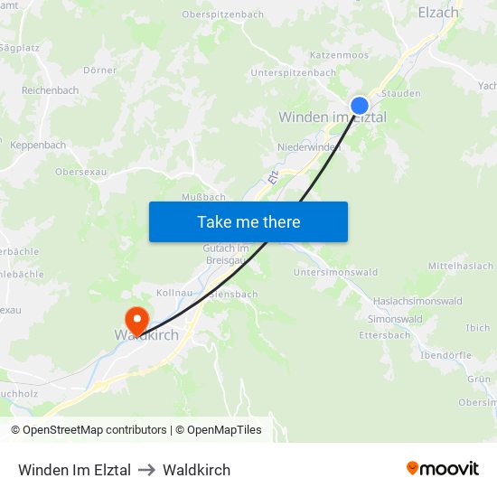 Winden Im Elztal to Waldkirch map