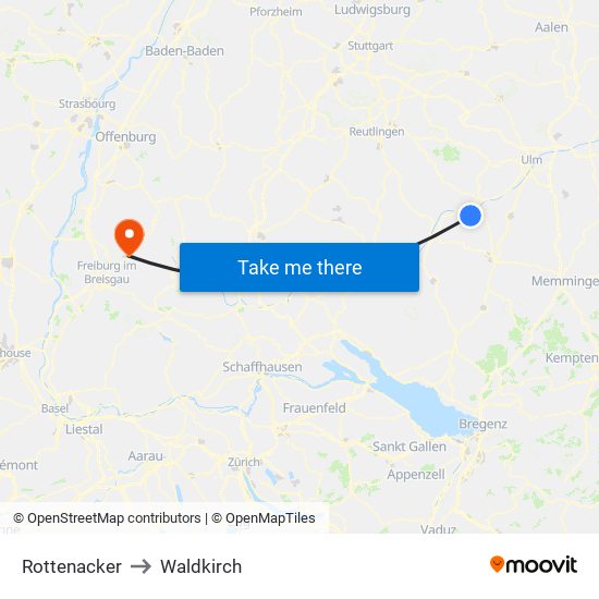 Rottenacker to Waldkirch map