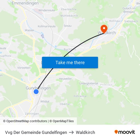 Vvg Der Gemeinde Gundelfingen to Waldkirch map