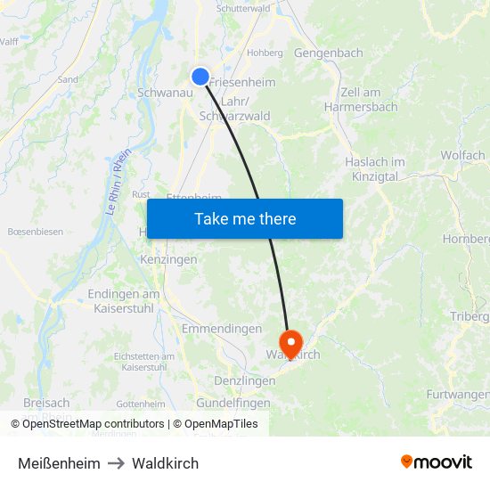 Meißenheim to Waldkirch map