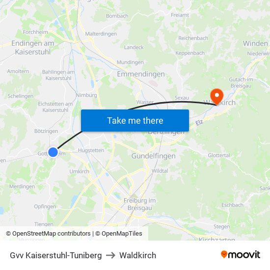 Gvv Kaiserstuhl-Tuniberg to Waldkirch map